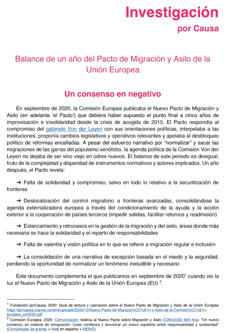 Balance de un año del Pacto de Migración y Asilo de la Unión Europea